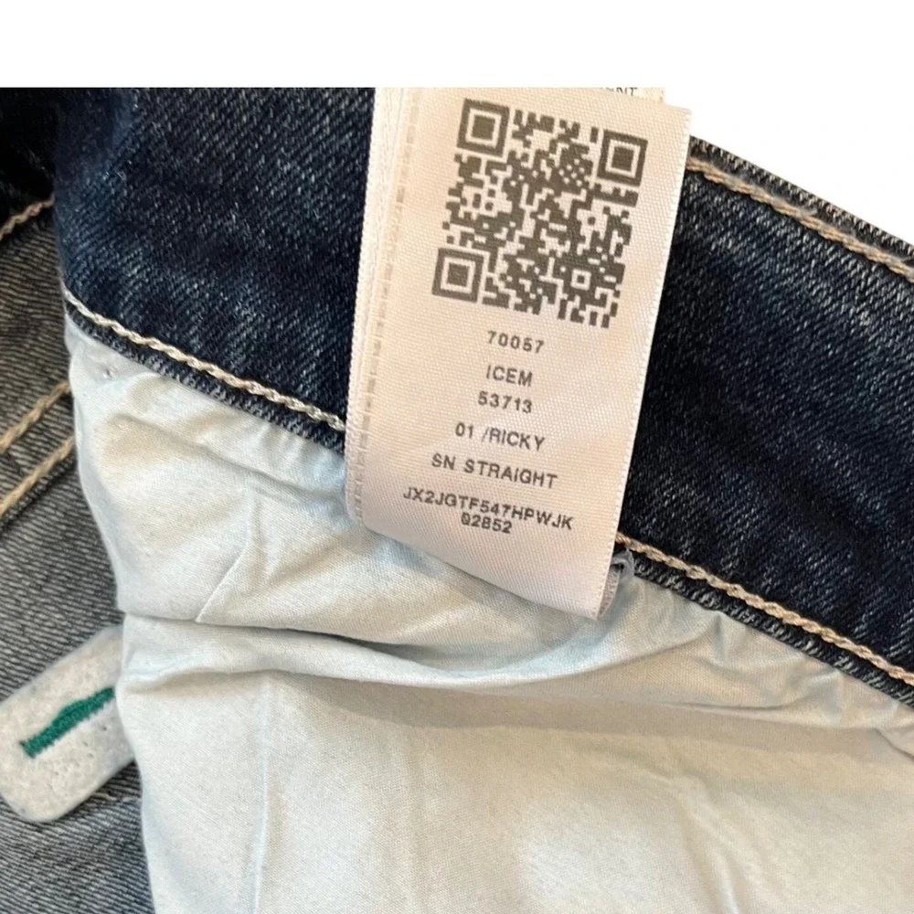 True Religion Ricky Relaxed Straight Jeans Medium Harvest Wash Teal Stitch 42x34